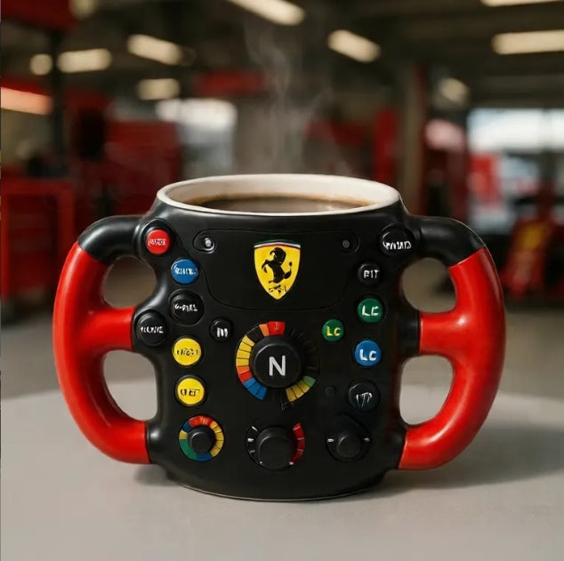 Ferrari F1 Steering Wheel Mug — Racing Novelty Coffee Cup