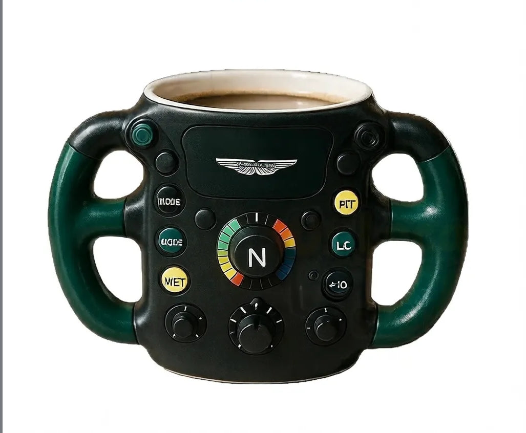 Aston Martin F1 Steering Wheel Mug — Racing Novelty Coffee Cup